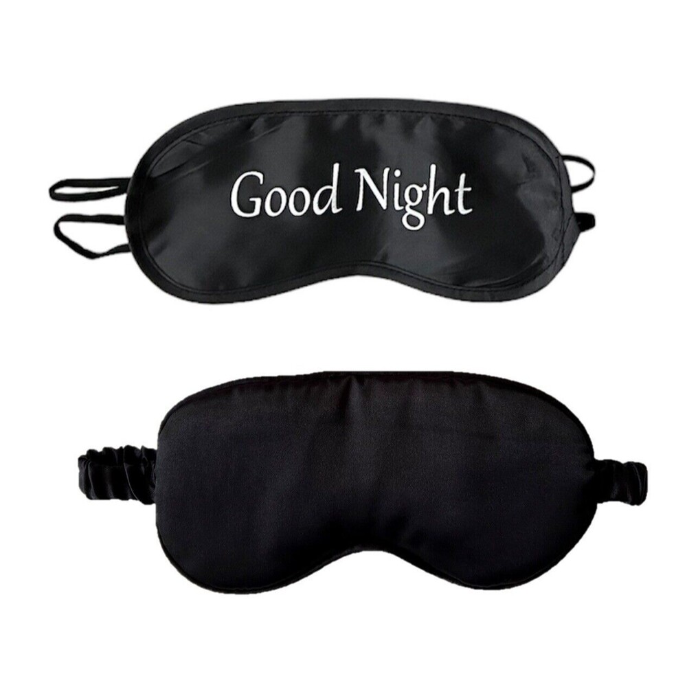 Set Of 2 Black Sleep Masks Night Cover Sleeping Silk Satin Unisex Good Night
